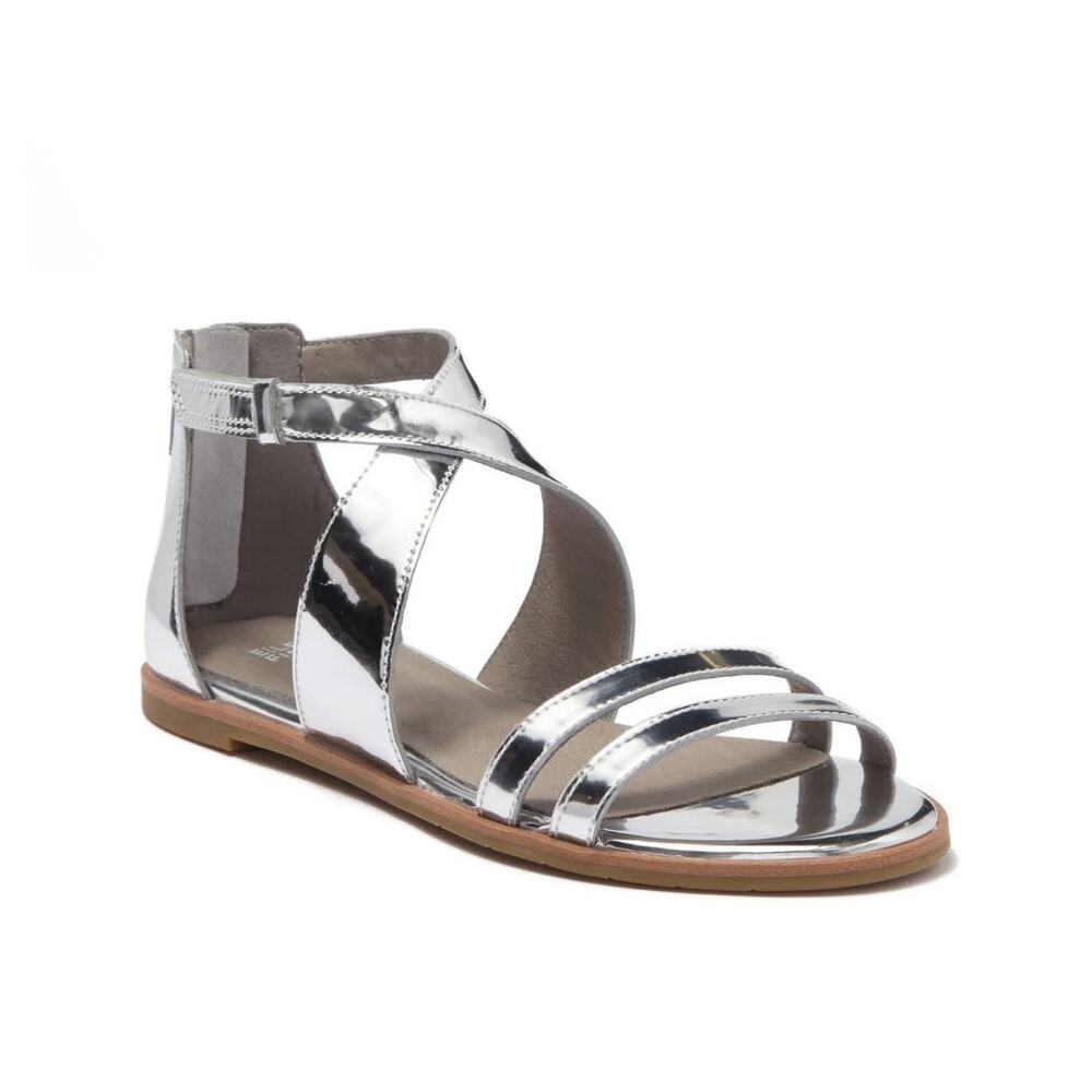 New Eileen Fisher Cici Sandal in Silver Mirror Metallic Leather Women's Size 6.5